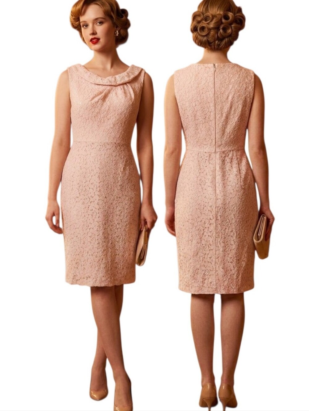 ELIE TAHARI Pale Pink Lace Eyelet Sheath Dress - Size 12